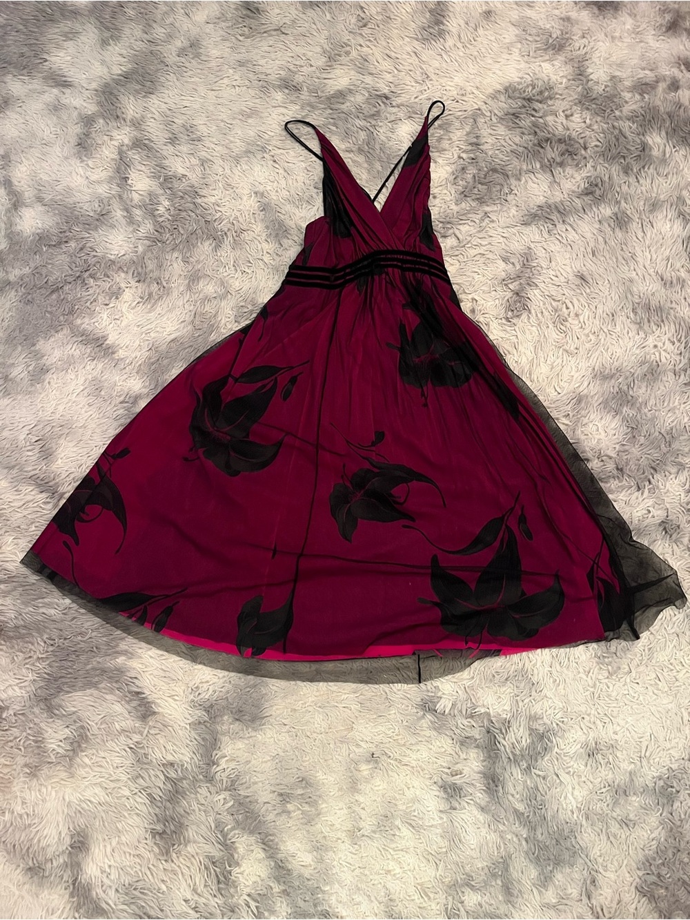 Vivienne Tam Magenta and Black Floral Midi Dress